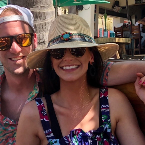 Turquoise Beaded Fringe Straw Sun Hat - Picture 3 of 16